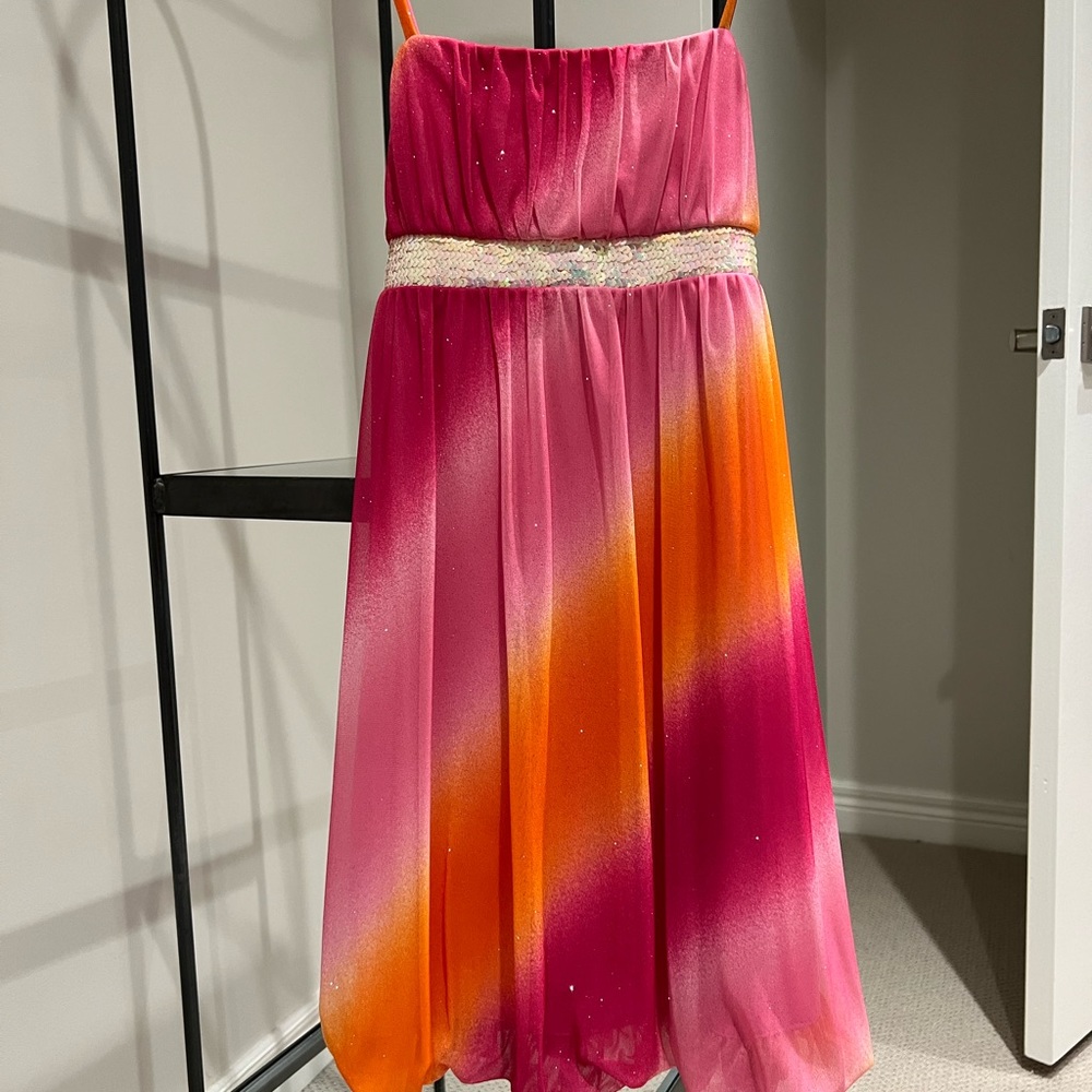 Tie Dye Dress with Glitter Overlay and Bubble Hem